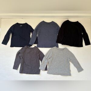 Old Navy Set of 5 Long Sleeve Cotton T-Shirts Tees Sz 2T Boys Black Blue Gray